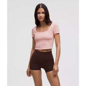 NWT LULULEMON Wunder Under Smooth Cover Pink Haze Square Neck T-Shirt, Size 0